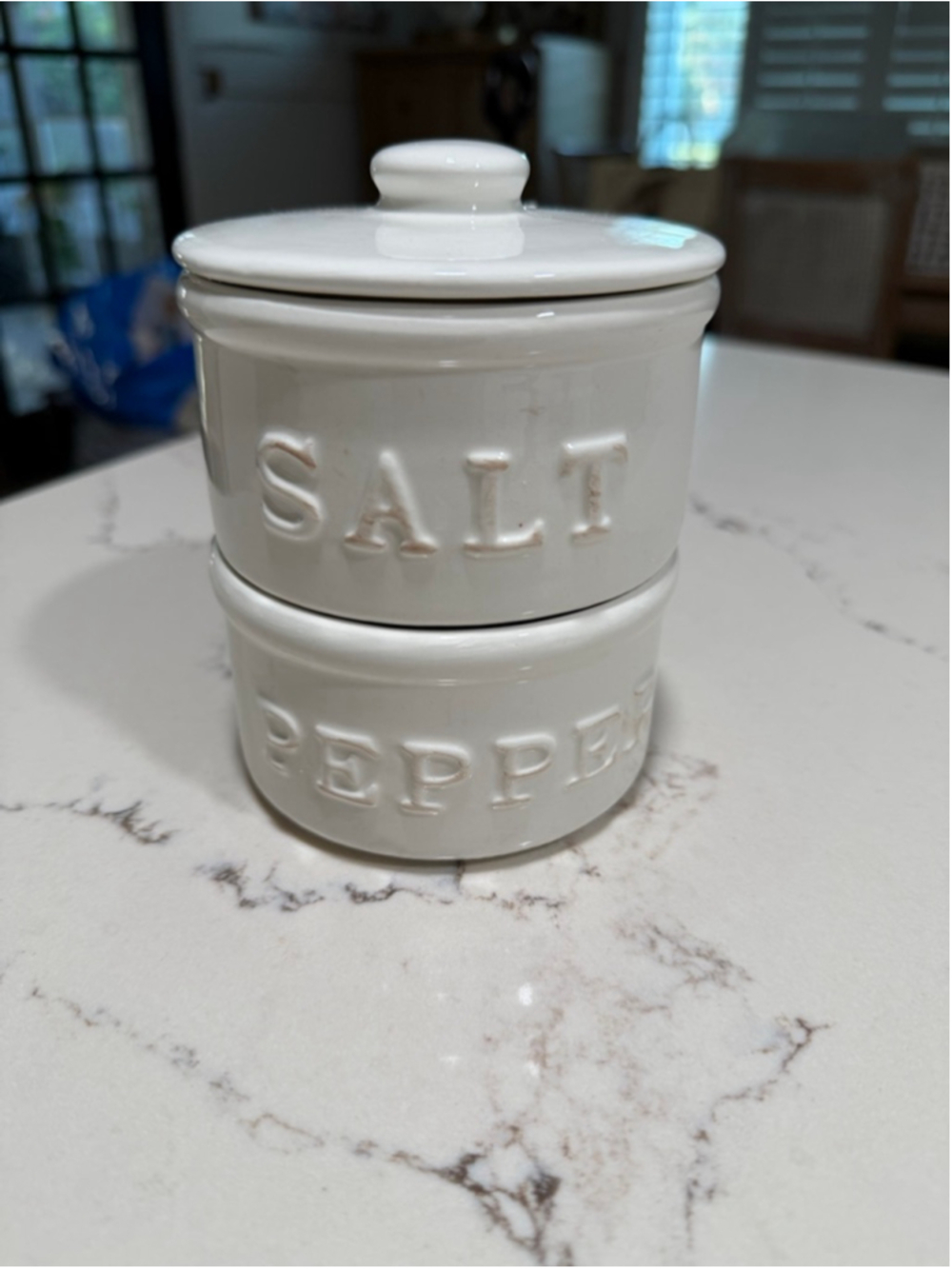 NEW Mud Pie White Salt & Pepper Stackable Cellar Set